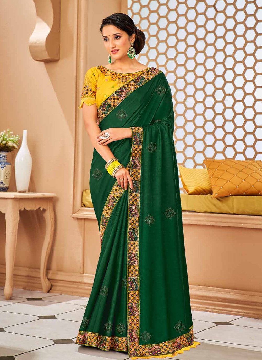 Classic Silk Green Patch Border Saree