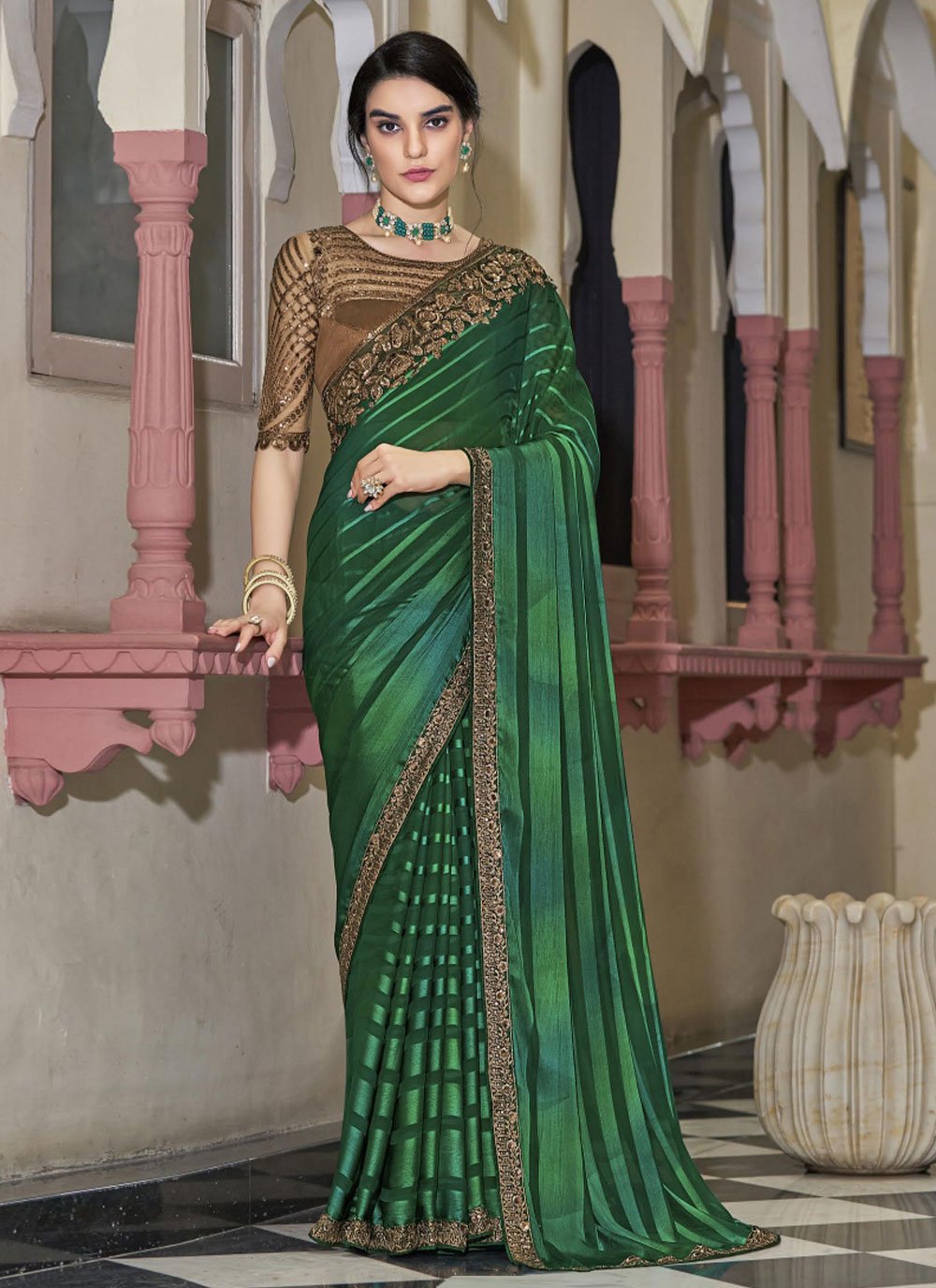 Classic Silk Green Embroidered Saree