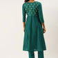 Designer Kurti Chanderi Viscose Teal Embroidered Kurtis