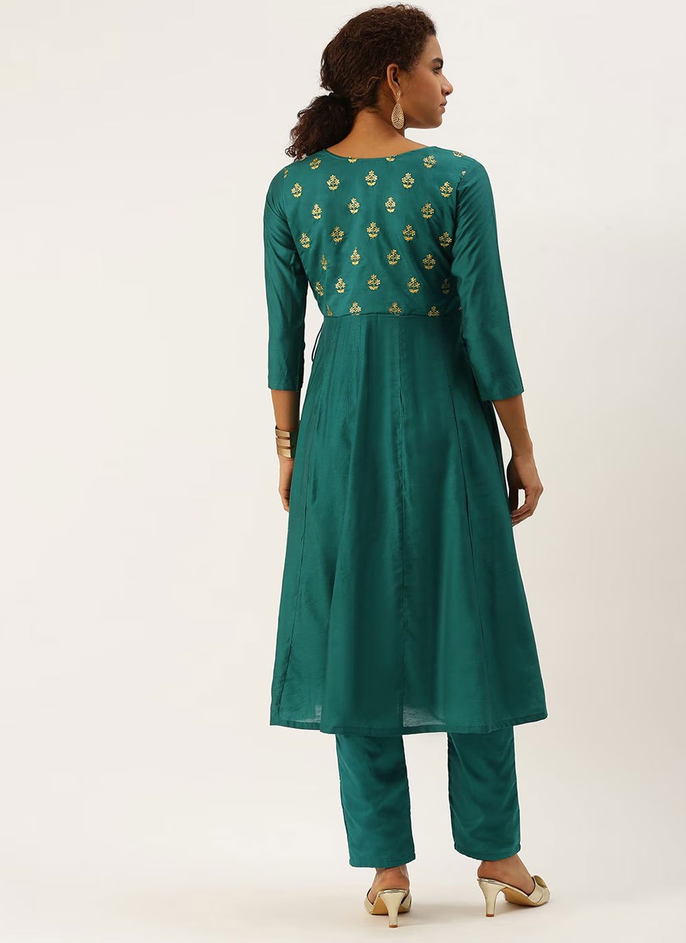 Designer Kurti Chanderi Viscose Teal Embroidered Kurtis