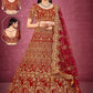 Lehenga Choli Velvet Red Embroidered Lehenga Choli