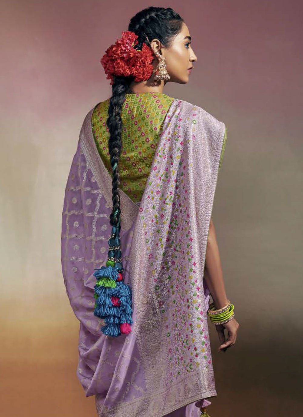 Contemporary Viscose Purple Embroidered Saree