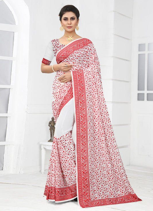 Trendy Saree Georgette White Embroidered Saree