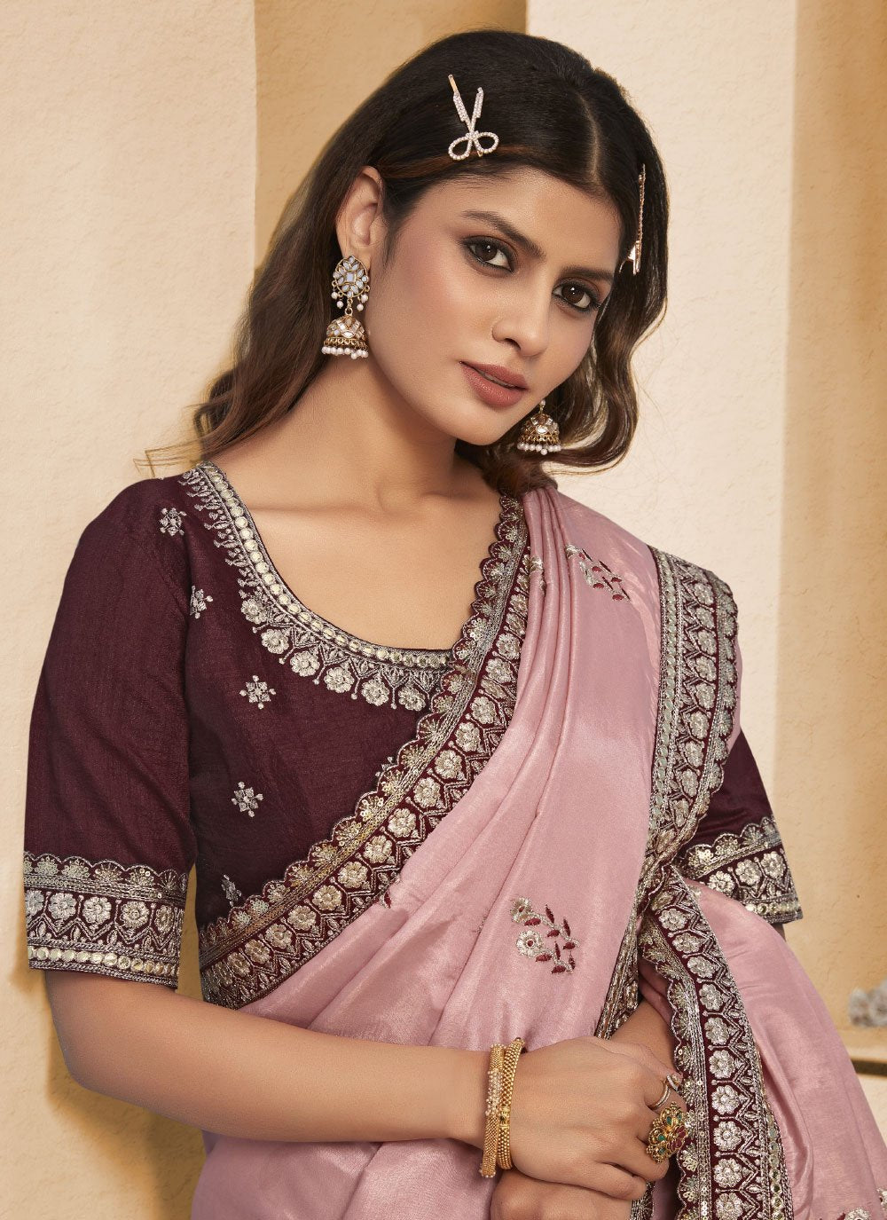 Trendy Saree Georgette Pink Patch Border Saree