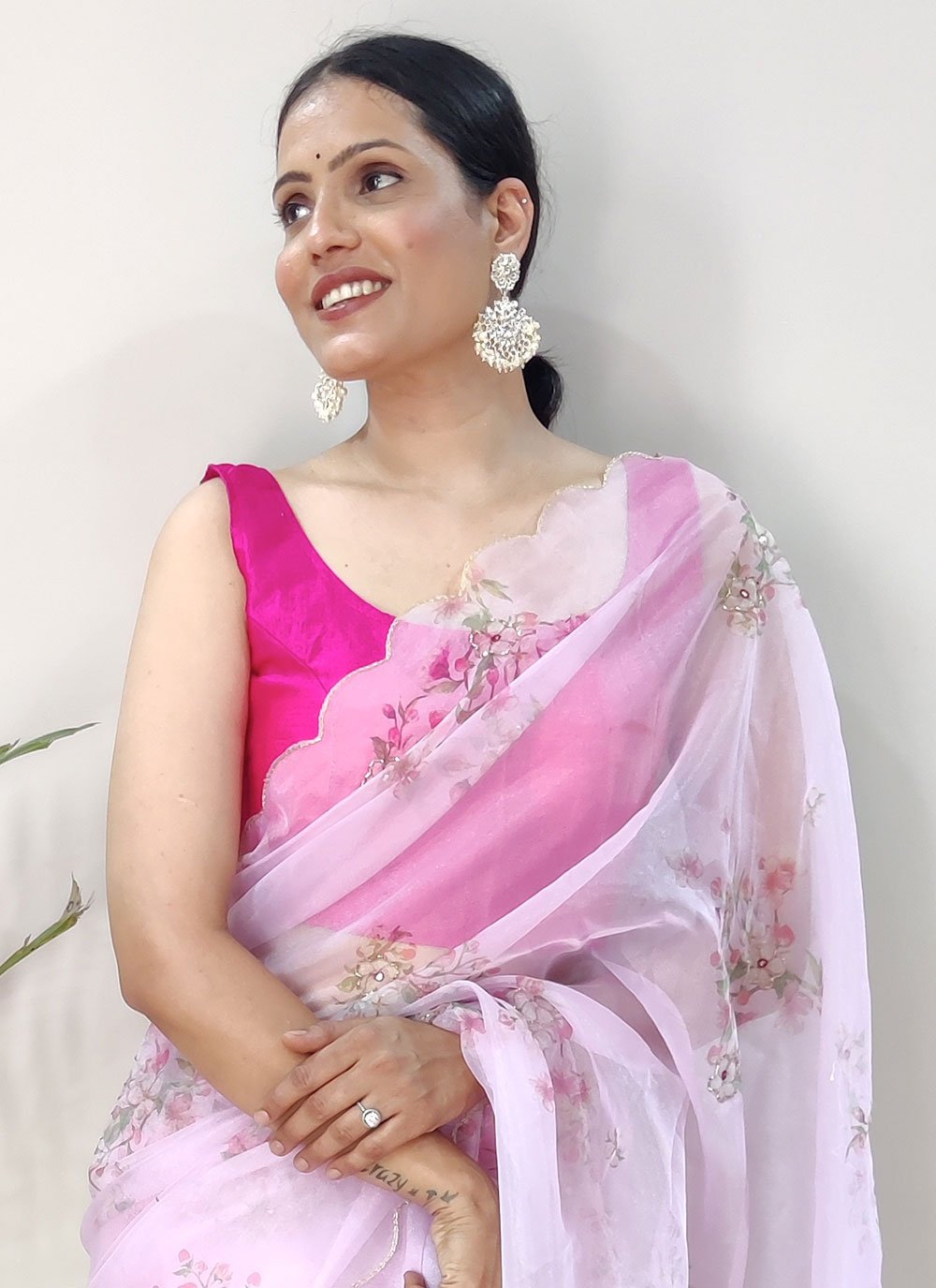 Classic Organza Pink Digital Print Saree