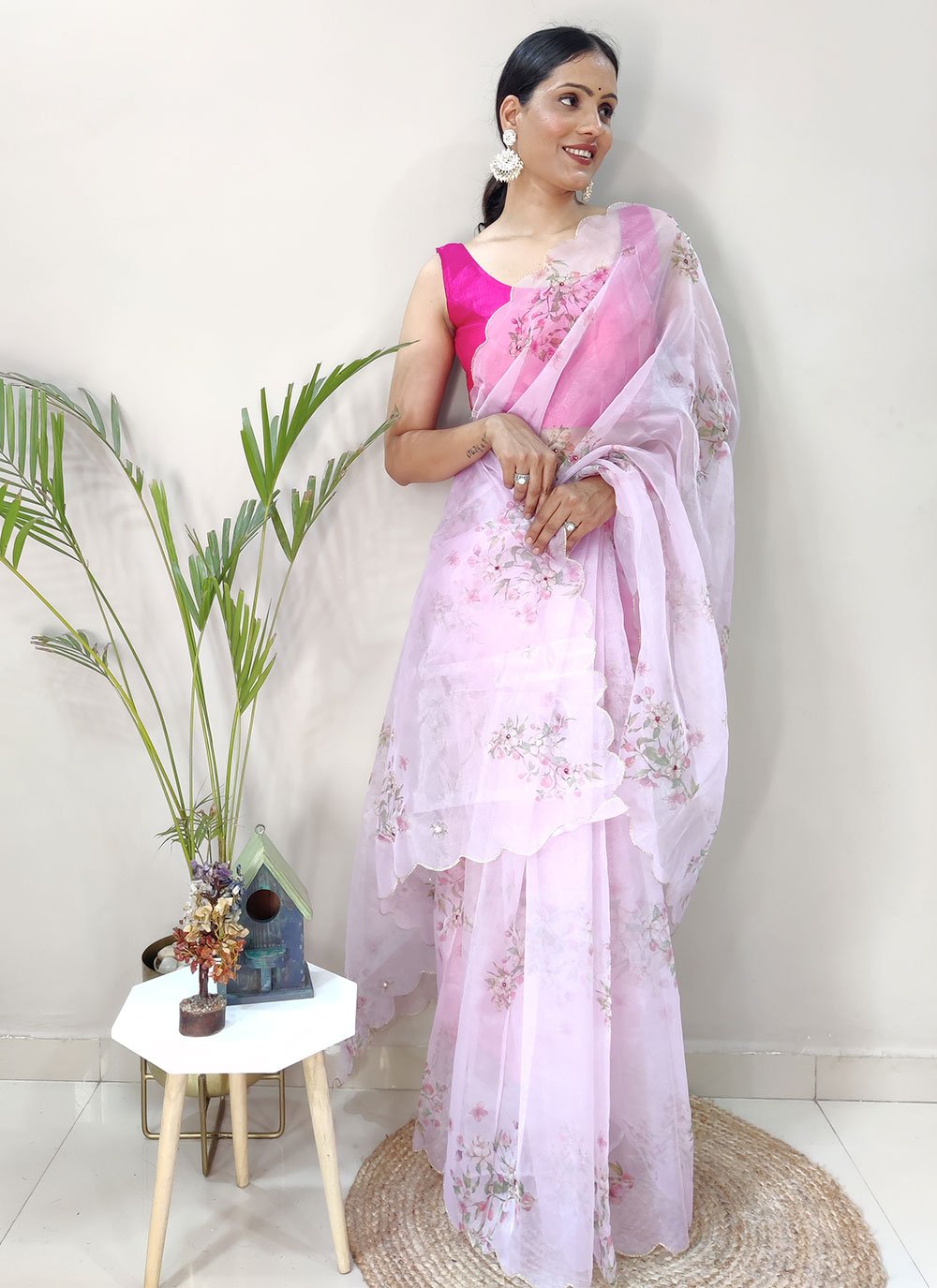 Classic Organza Pink Digital Print Saree