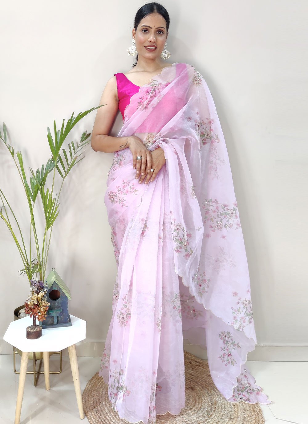 Classic Organza Pink Digital Print Saree