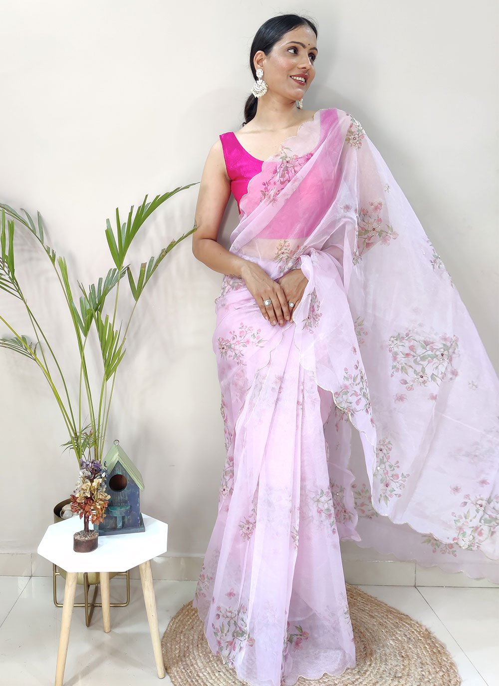 Classic Organza Pink Digital Print Saree