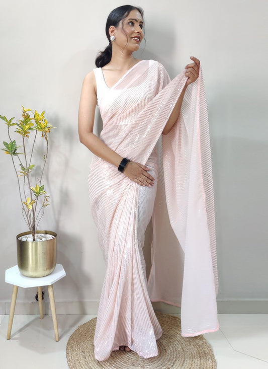 Classic Georgette Pink Sequins Saree