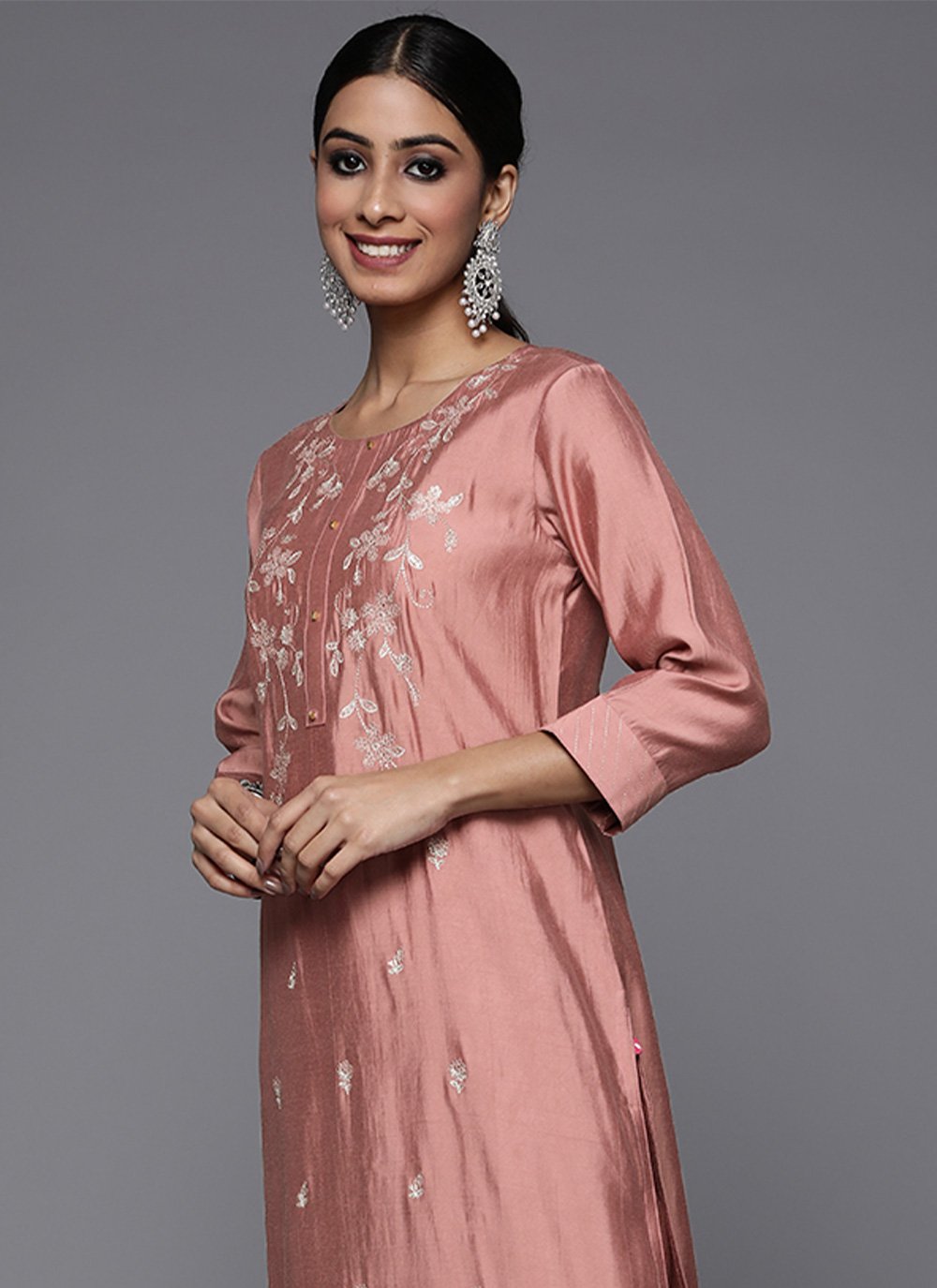 Salwar Suit Silk Blend Pink Embroidered Salwar Kameez