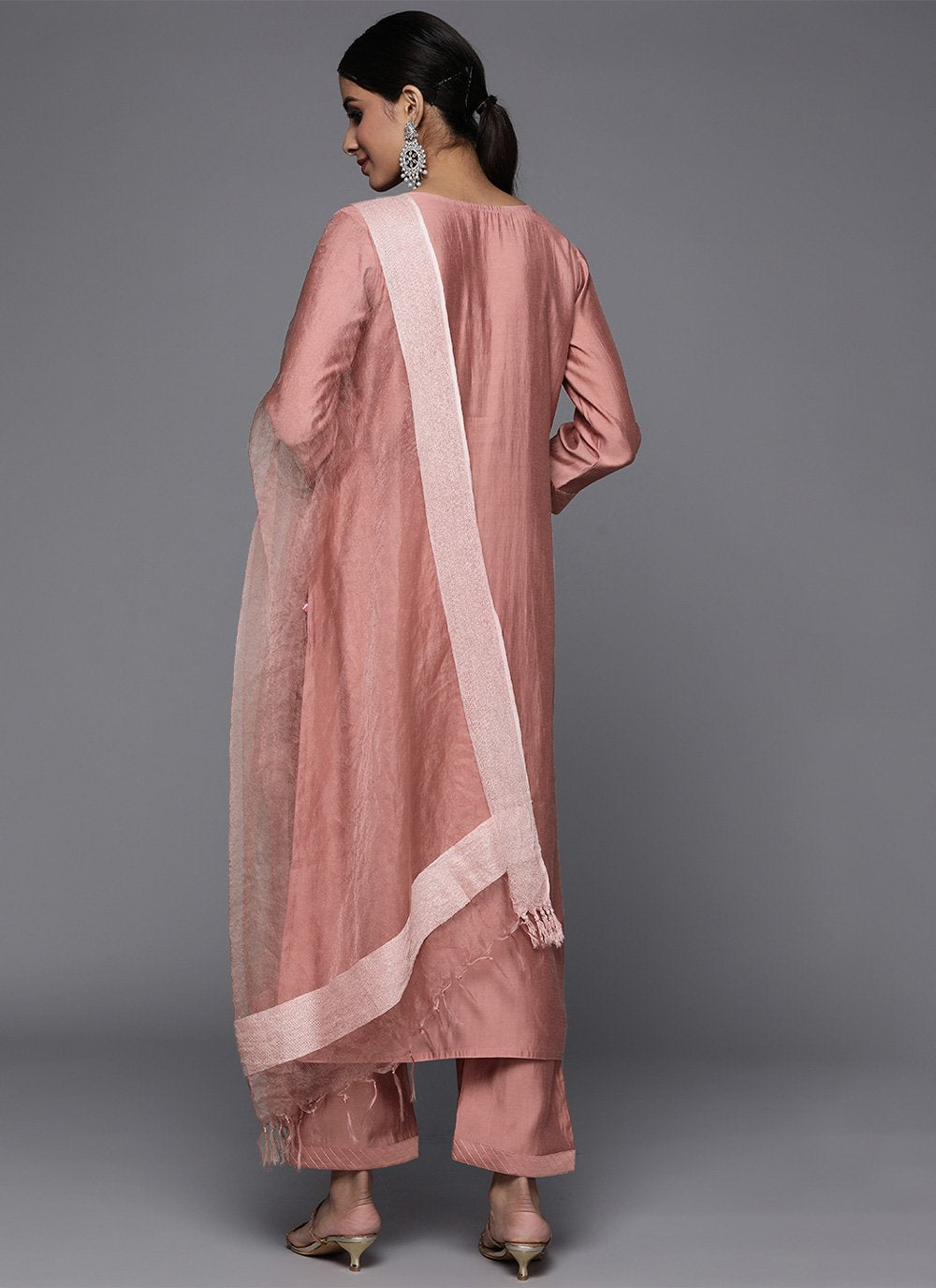 Salwar Suit Silk Blend Pink Embroidered Salwar Kameez