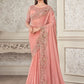 Classic Shimmer Georgette Pink Embroidered Saree