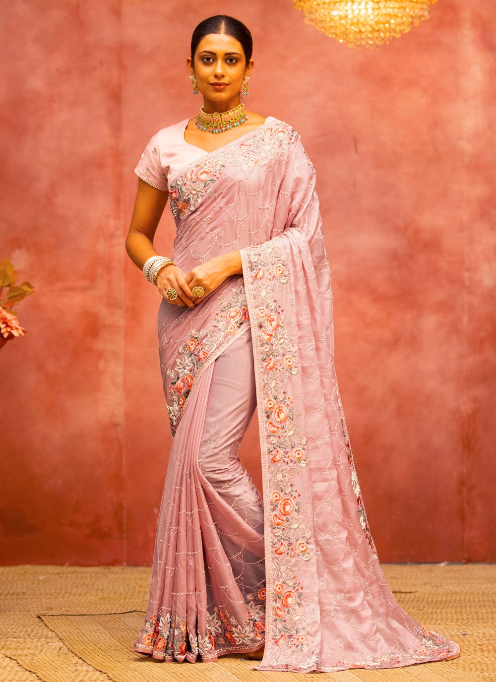 Classic Organza Silk Pink Diamond Saree