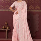 Classic Satin Silk Pink Embroidered Saree