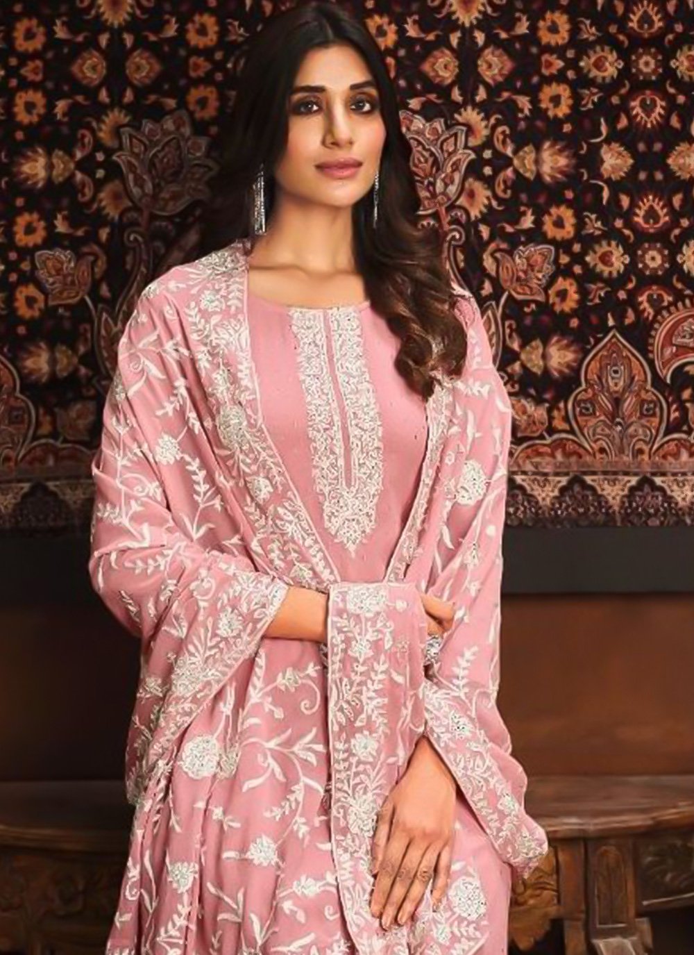 Designer Pakistani Salwar Suit Georgette Pink Embroidered Salwar Kameez