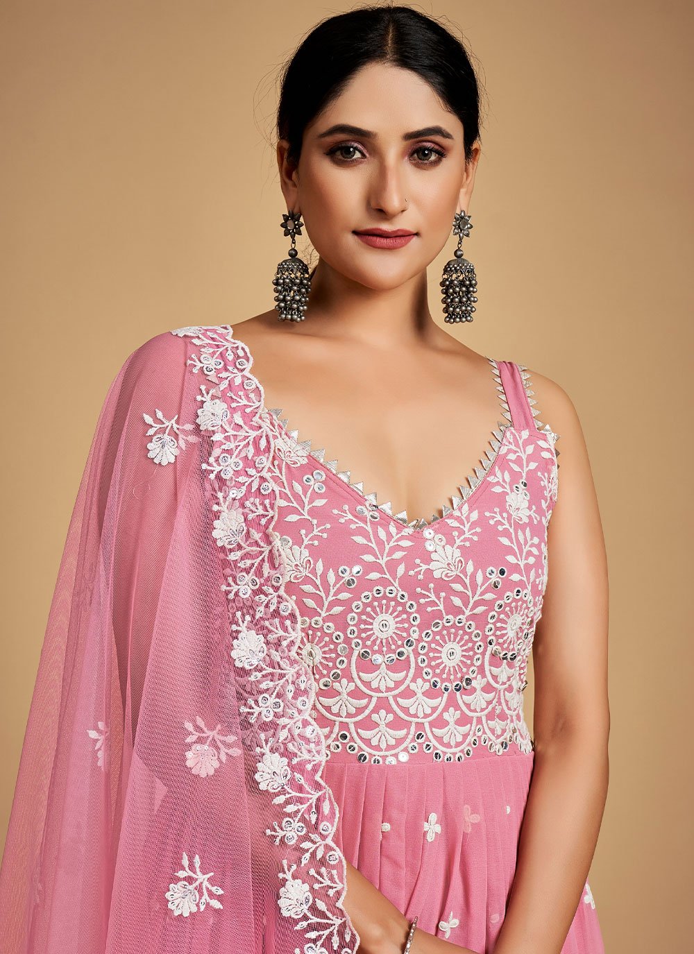 Anarkali Suit Georgette Pink Sequins Salwar Kameez