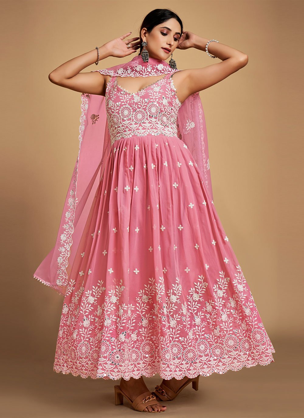 Anarkali Suit Georgette Pink Sequins Salwar Kameez