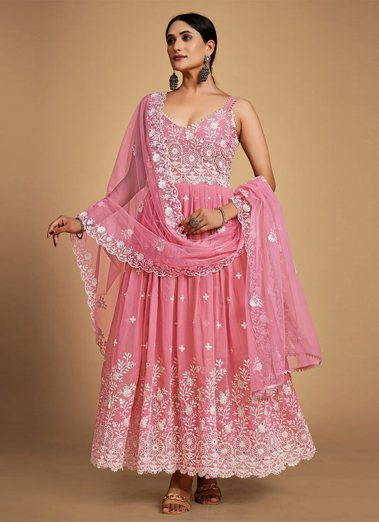 Anarkali Suit Georgette Pink Sequins Salwar Kameez