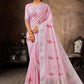 Contemporary Linen Tissue Pink Embroidered Saree