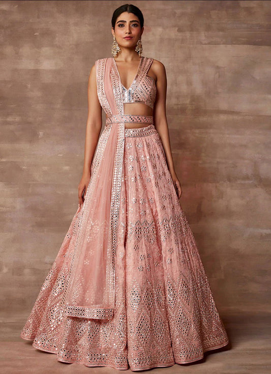 Lehenga Choli Organza Pink Embroidered Lehenga Choli