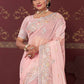 Contemporary Satin Silk Pink Embroidered Saree