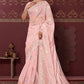 Contemporary Satin Silk Pink Embroidered Saree