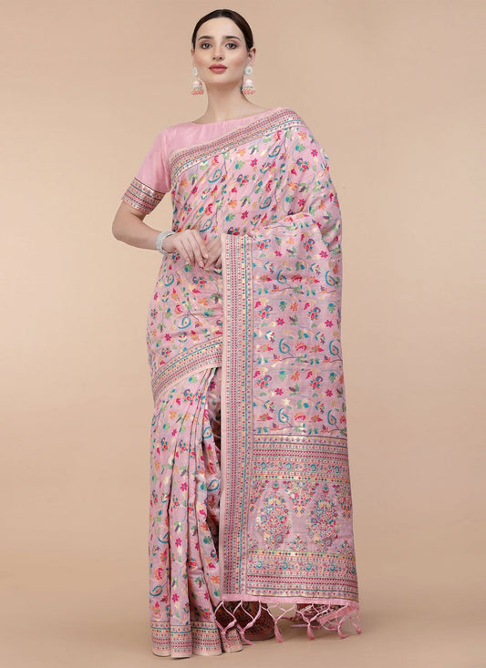 Classic Silk Blend Pink Woven Saree
