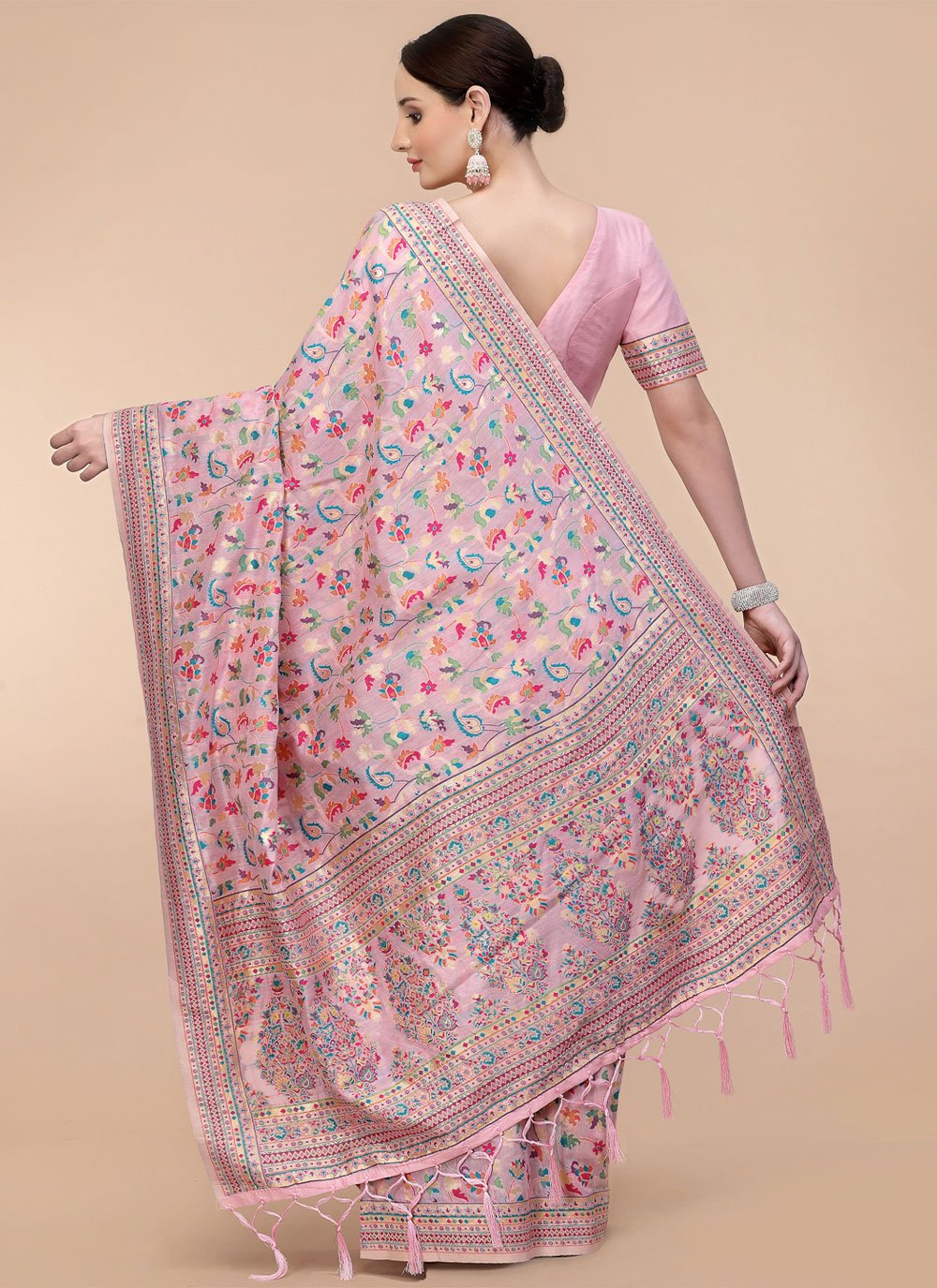 Classic Silk Blend Pink Woven Saree