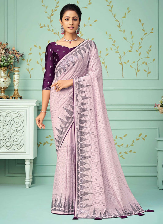 Classic Silk Pink Embroidered Saree