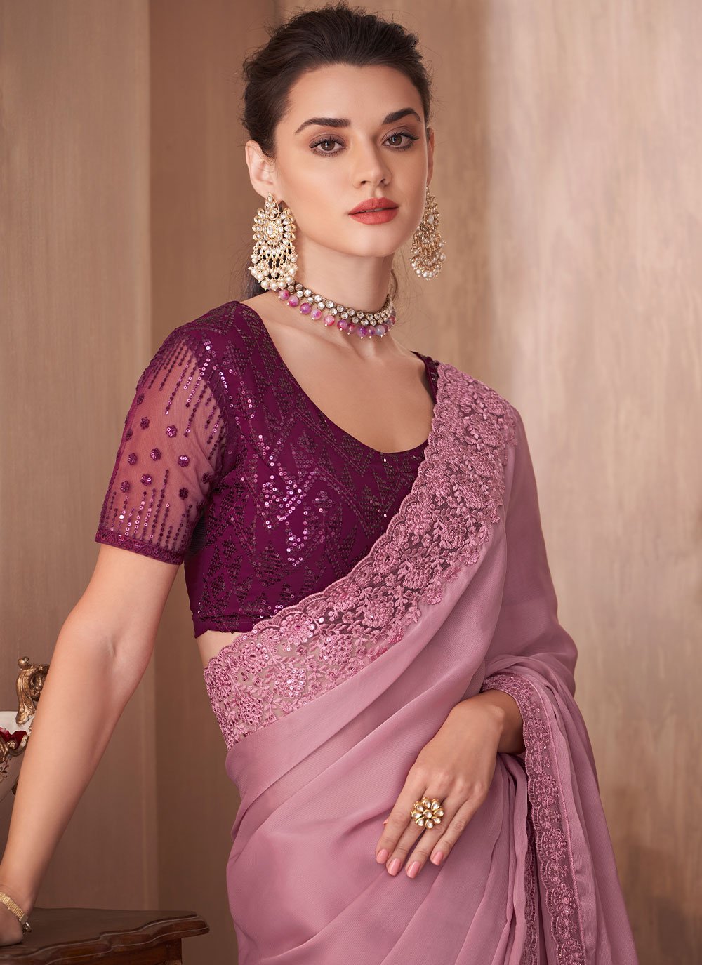 Traditional Saree Silk Pink Embroidered Saree