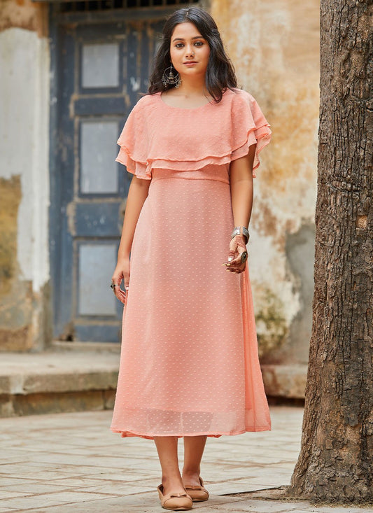 Casual Kurti Georgette Peach Ruffle Kurtis