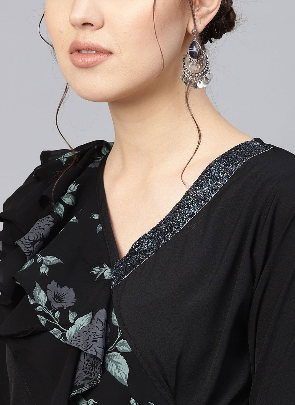 Designer Kurti Georgette Black Ruffle Kurtis