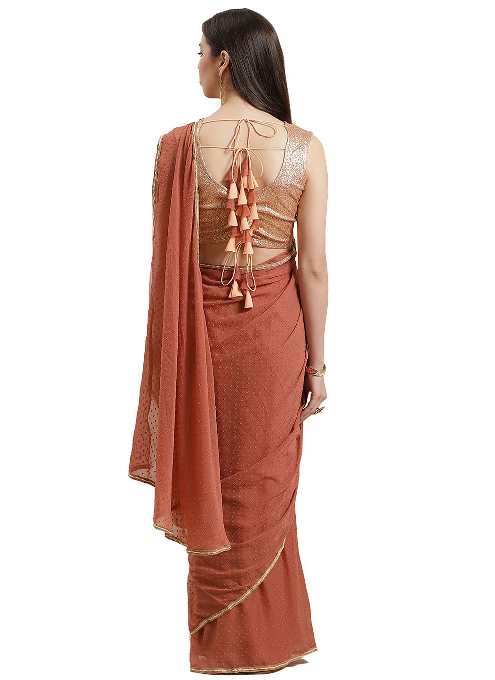 Classic Chiffon Rust Booti Saree