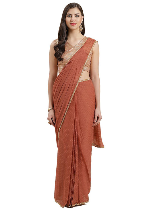 Classic Chiffon Rust Booti Saree