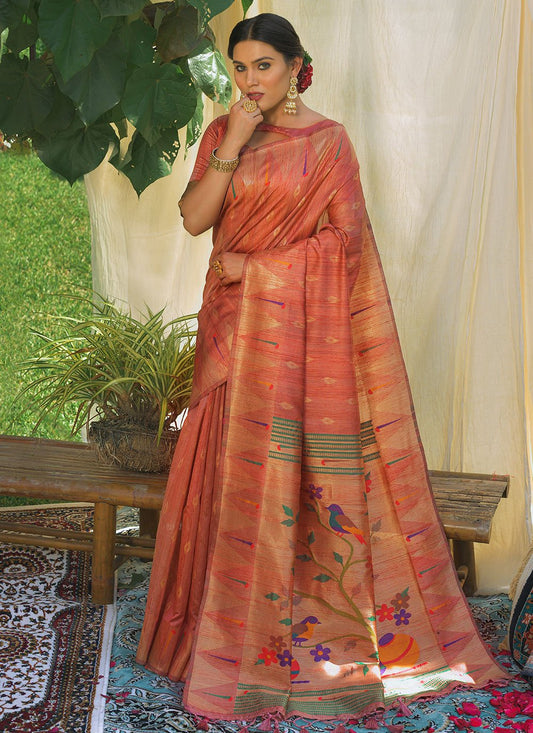 Contemporary Silk Rust Woven Saree