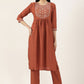 Casual Kurti Cotton Polyester Rust Embroidered Kurtis