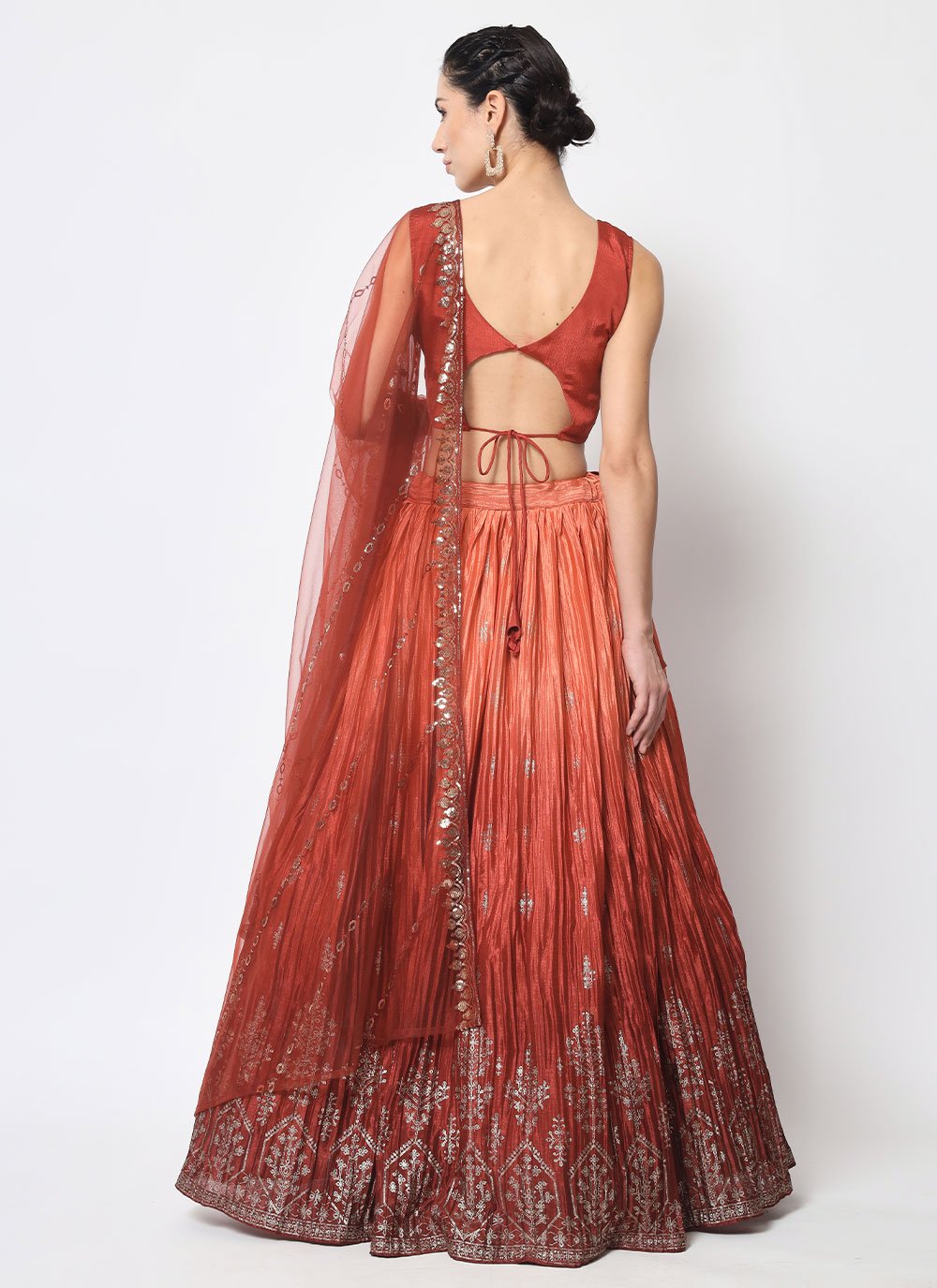 Lehenga Choli Chinon Silk Rust Embroidered Lehenga Choli