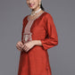 Pant Style Suit Dupion Silk Rust Embroidered Salwar Kameez