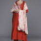Pant Style Suit Dupion Silk Rust Embroidered Salwar Kameez