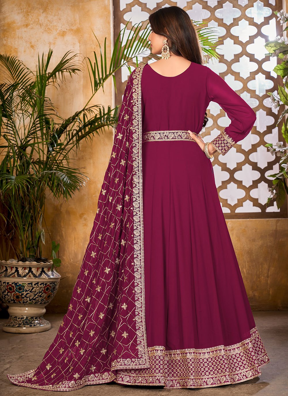 Salwar Suit Faux Georgette Rust Embroidered Salwar Kameez