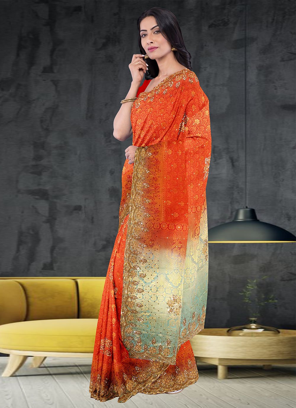 Trendy Saree Kanchipuram Silk Rust Hand Work Saree