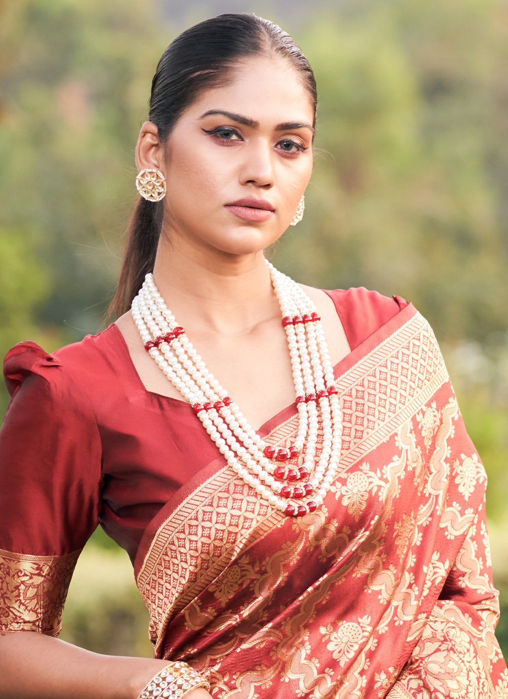 Traditional Saree Jacquard Silk Rust Zari Saree
