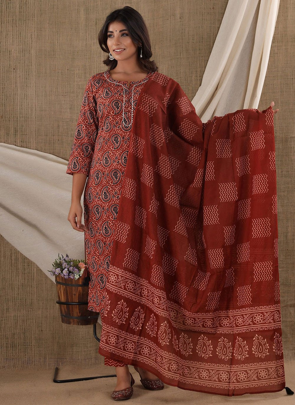 Salwar Suit Cotton Rust Print Salwar Kameez