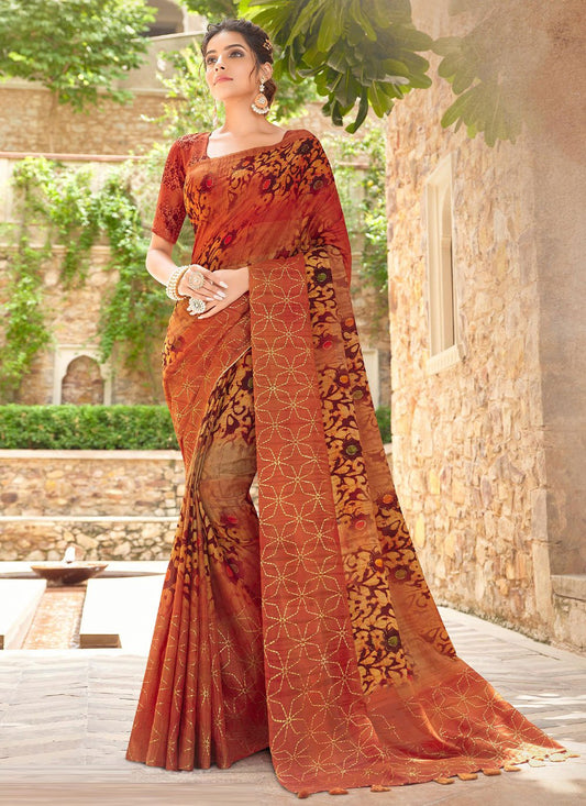 Trendy Saree Silk Rust Print Saree