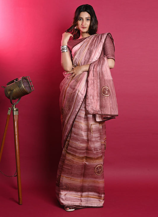 Trendy Saree Organza Rust Patch Border Saree