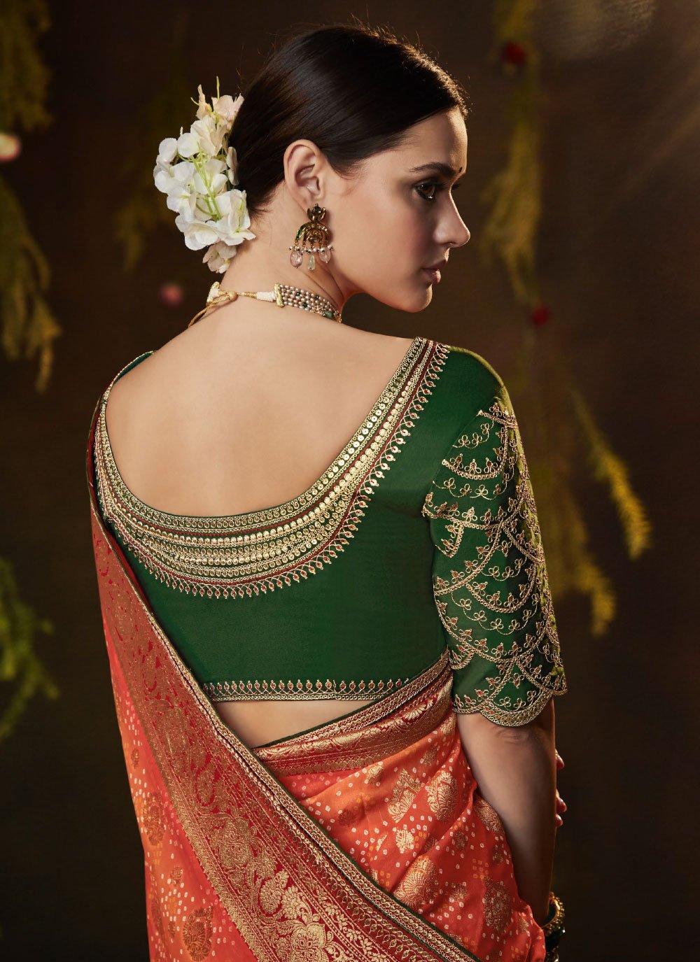 Traditional Saree Silk Rust Bandhej Saree