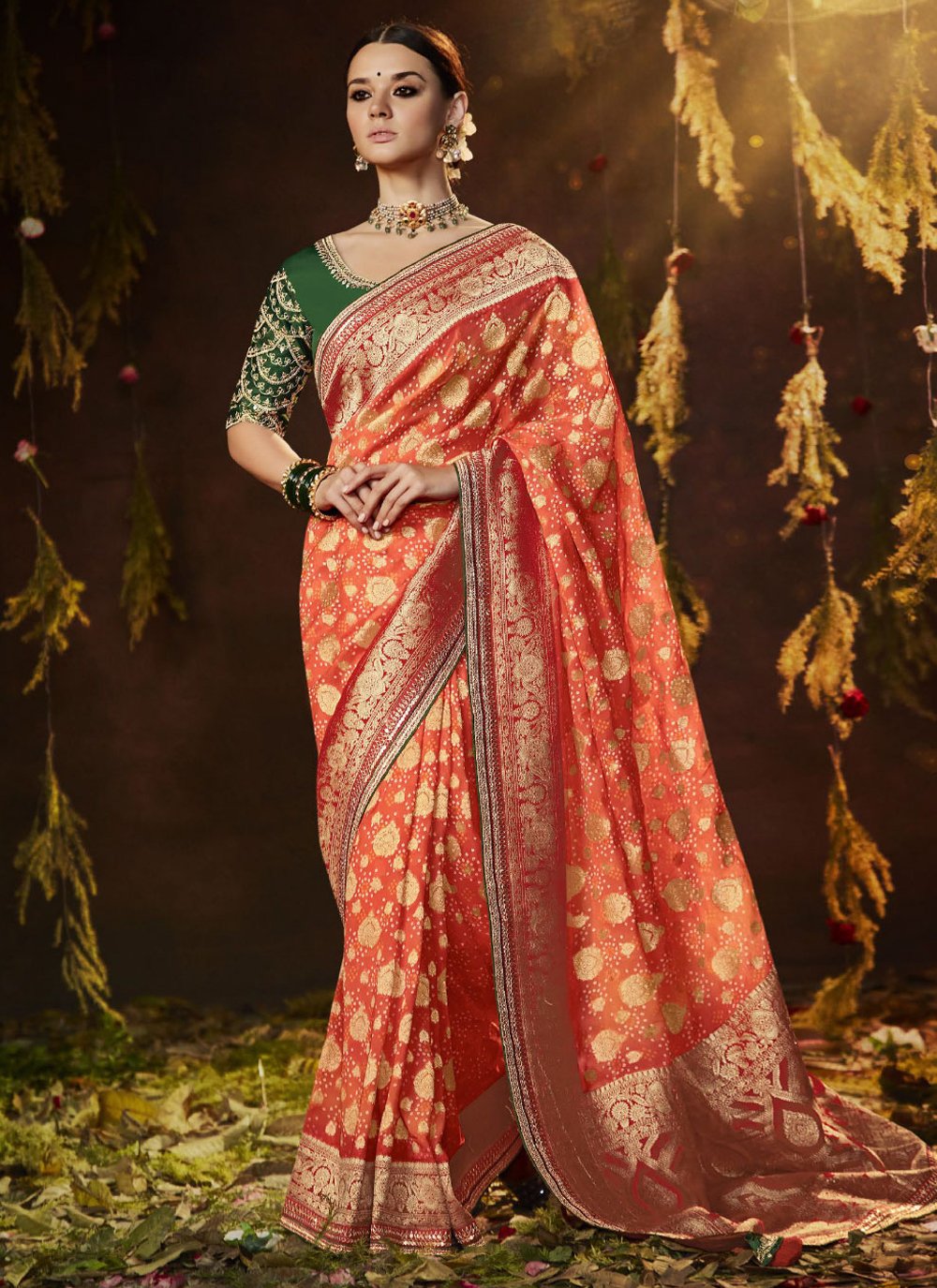 Traditional Saree Silk Rust Bandhej Saree