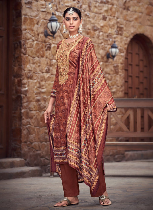Pant Style Suit Velvet Rust Digital Print Salwar Kameez