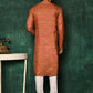 Kurta Pyjama Art Silk Rust Woven Mens