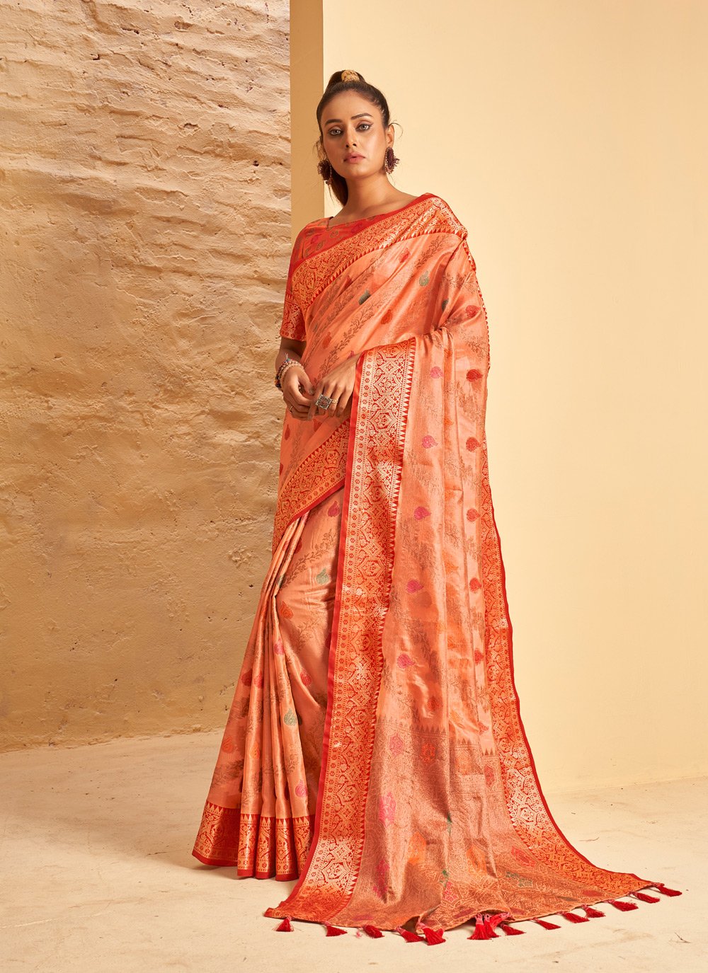 Traditional Saree Banarasi Silk Pink Weaving Saree